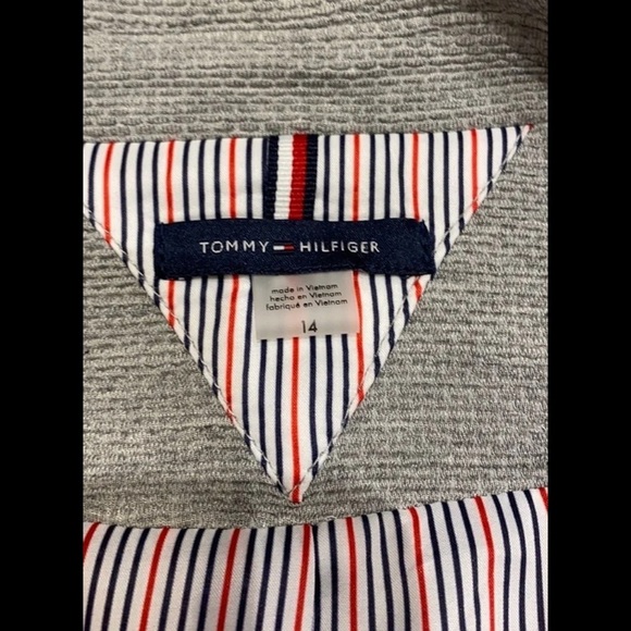 Tommy Hilfiger Pinstripe One-Button Patch Sleeve Gray Blazer SZ 14 - Picture 7 of 10